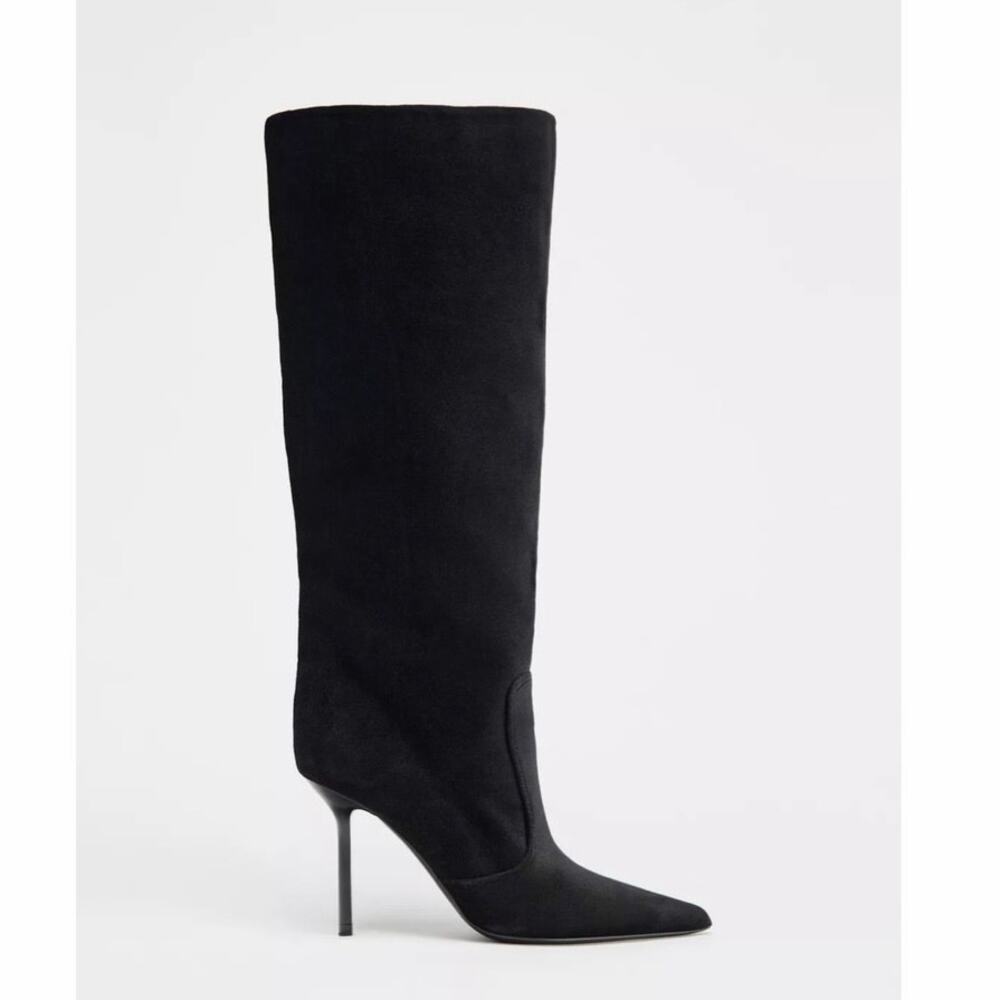 Zara 2000/510/800 Velvet Effect Tall Knee High Boots Stiletto Heel 10 NWT